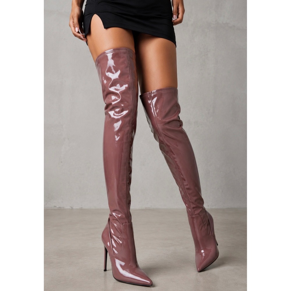 Steve Madden Viktory Mauve Pink Patent Over The Knee Stiletto Boots Size 9.5M